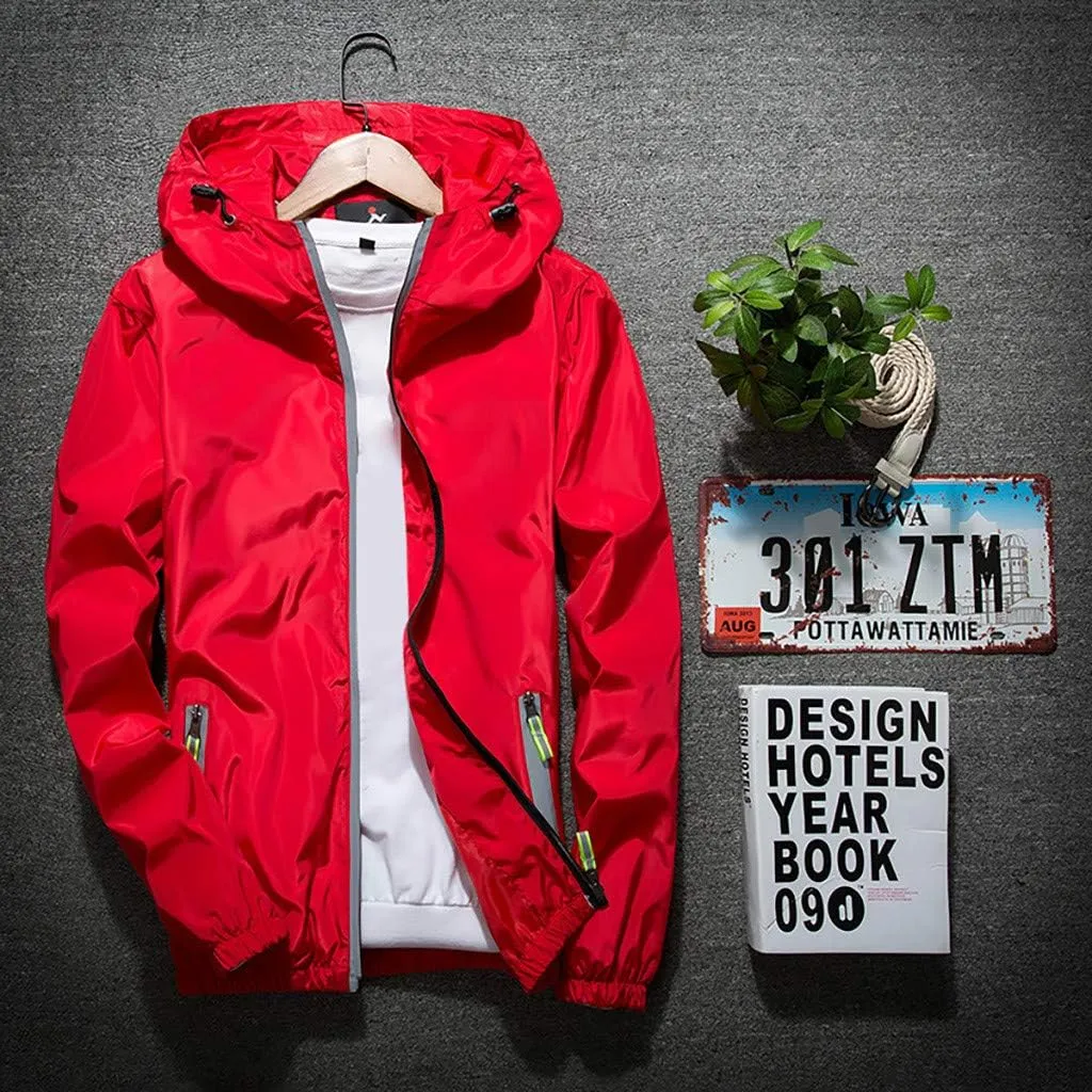 Mens Winter Jacket Mens Casual Jacket Casual Size Hoodie Reflective Zipper Outdoor Sport Coat