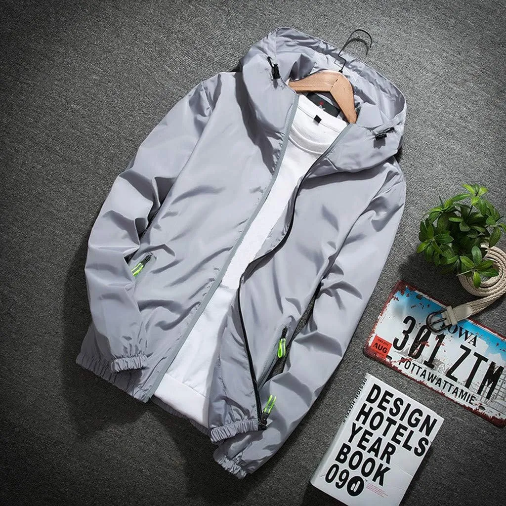 Mens Winter Jacket Mens Casual Jacket Casual Size Hoodie Reflective Zipper Outdoor Sport Coat
