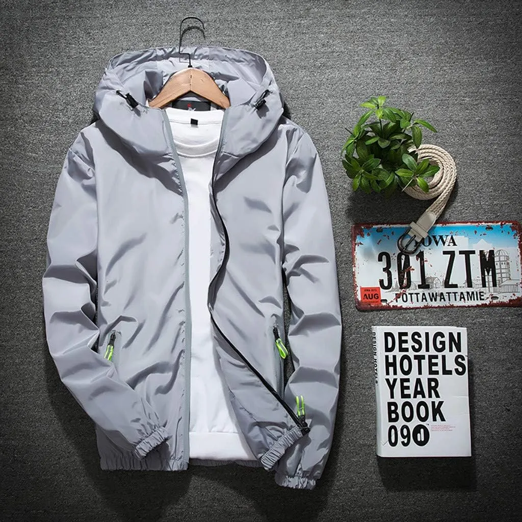 Mens Winter Jacket Mens Casual Jacket Casual Size Hoodie Reflective Zipper Outdoor Sport Coat