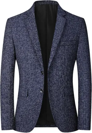 Mens Wool Blend Blazer Jacket Notch Lapel Two Button Suit Blazer Slim Round Hem Pocket Small Suit Casual Jacket