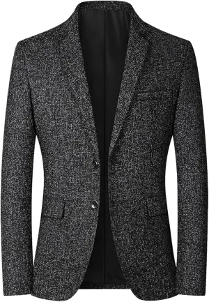 Mens Wool Blend Blazer Jacket Notch Lapel Two Button Suit Blazer Slim Round Hem Pocket Small Suit Casual Jacket