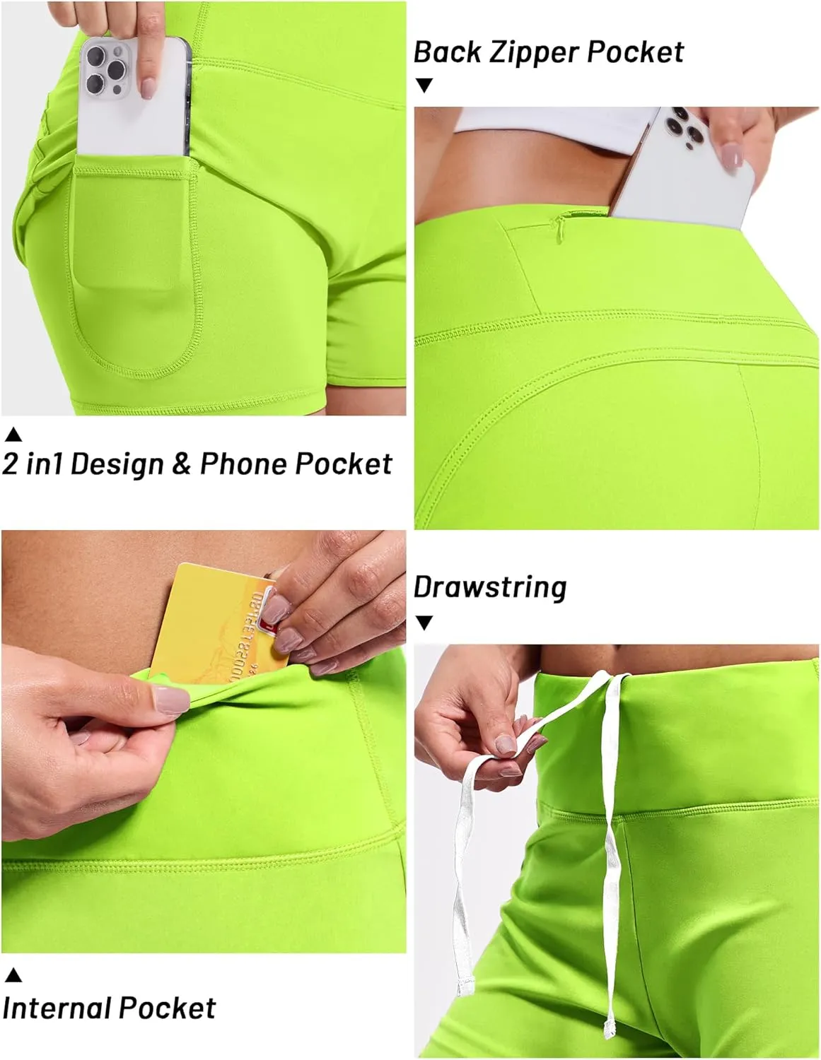 MIER Women's 2 in 1 Running Shorts Athletic High Waisted Workout Tennis Gym Shorts with Liner Zipper Pocket 3"