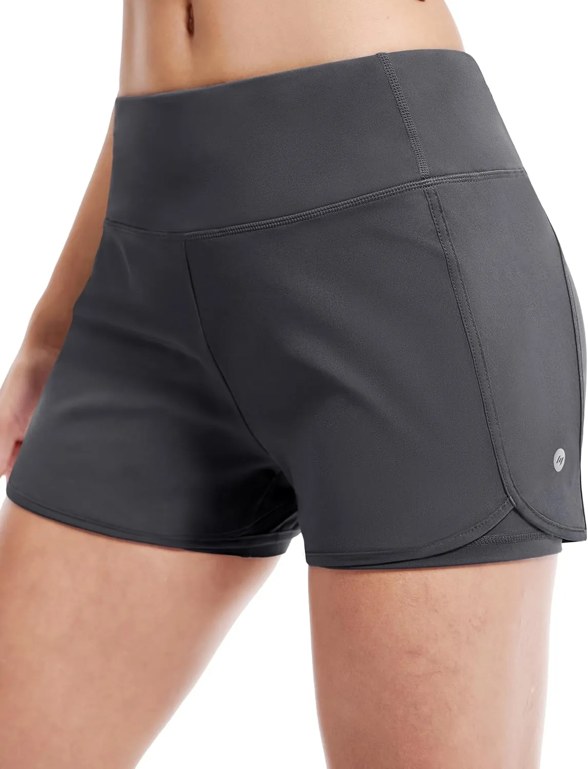 MIER Women's 2 in 1 Running Shorts Athletic High Waisted Workout Tennis Gym Shorts with Liner Zipper Pocket 3"
