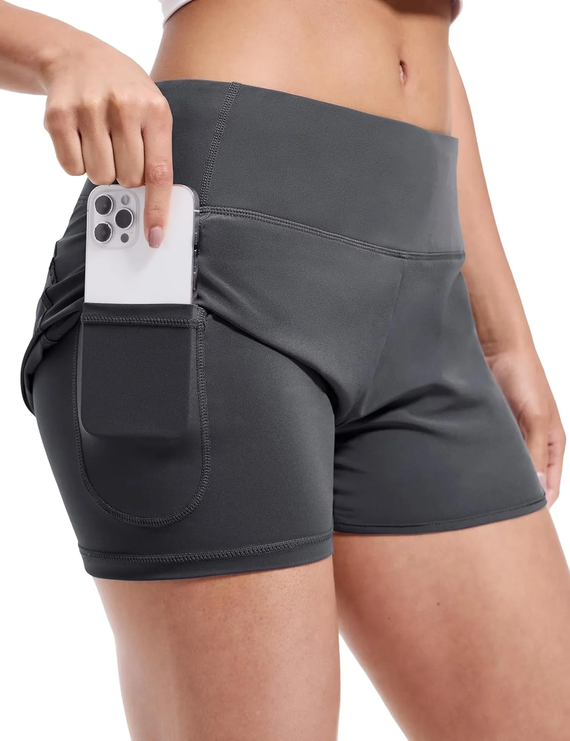 MIER Women's 2 in 1 Running Shorts Athletic High Waisted Workout Tennis Gym Shorts with Liner Zipper Pocket 3"