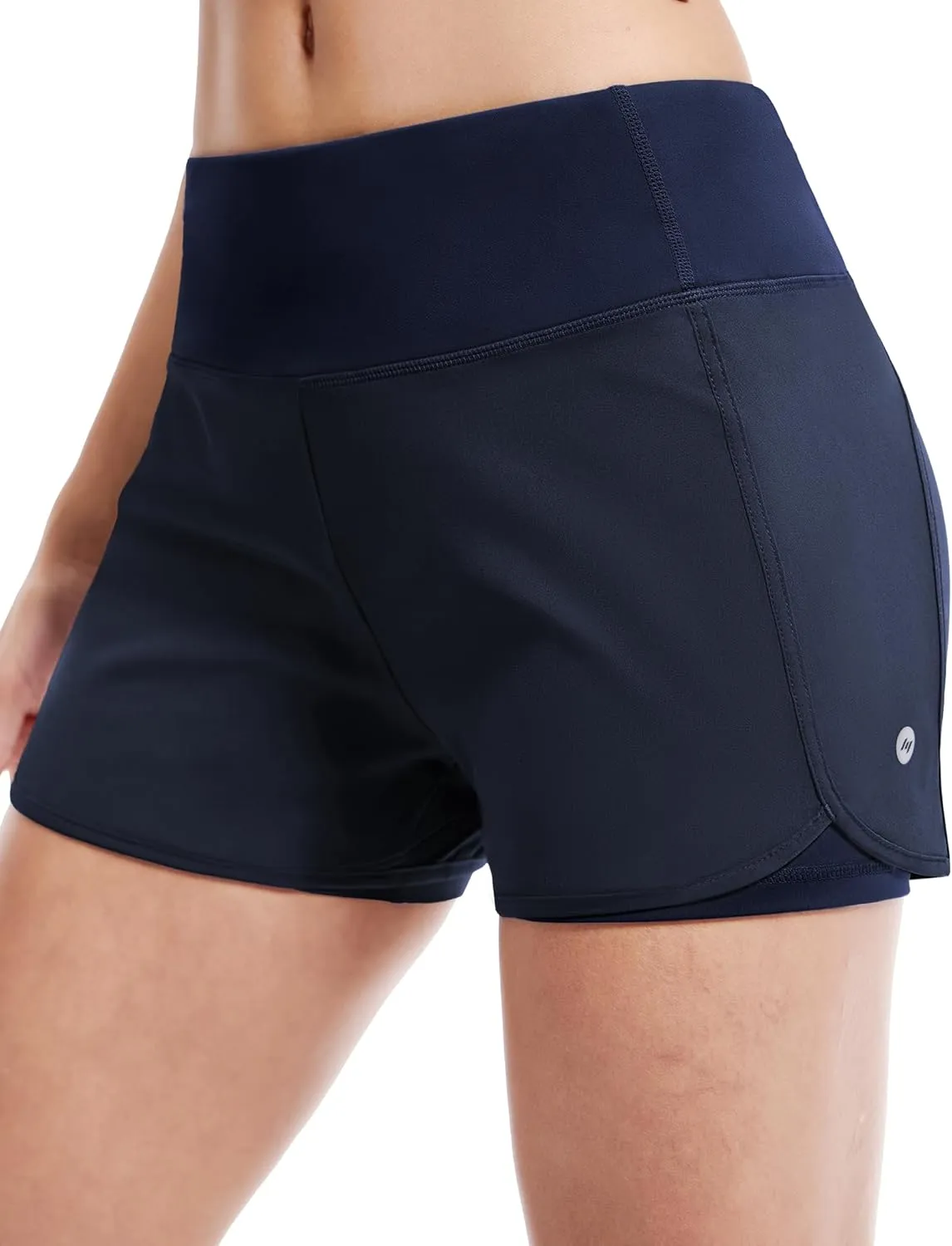 MIER Women's 2 in 1 Running Shorts Athletic High Waisted Workout Tennis Gym Shorts with Liner Zipper Pocket 3"