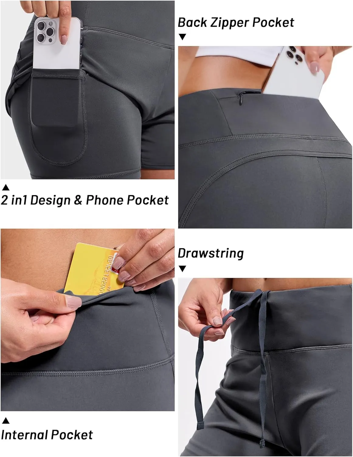 MIER Women's 2 in 1 Running Shorts Athletic High Waisted Workout Tennis Gym Shorts with Liner Zipper Pocket 3"