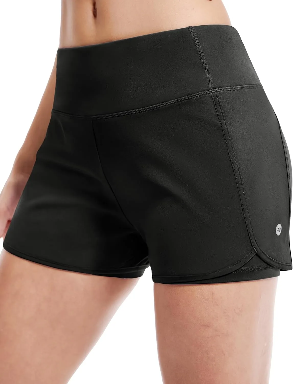 MIER Women's 2 in 1 Running Shorts Athletic High Waisted Workout Tennis Gym Shorts with Liner Zipper Pocket 3"