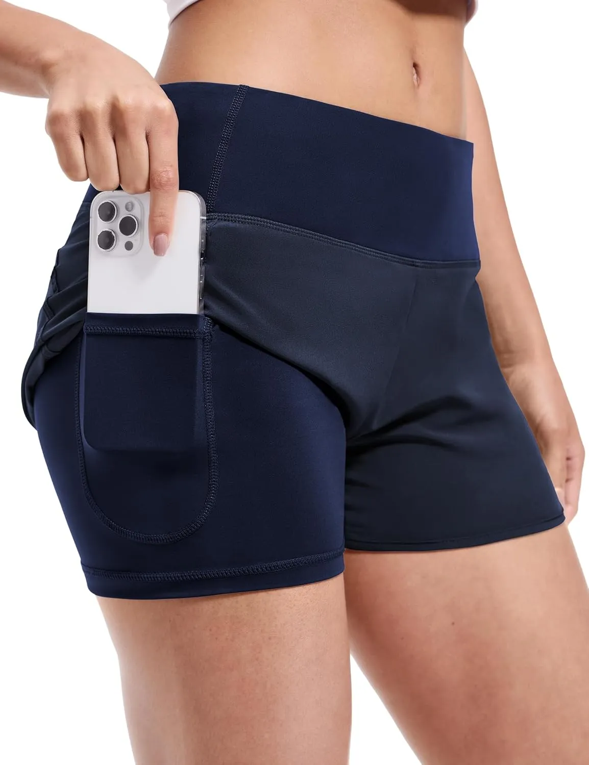 MIER Women's 2 in 1 Running Shorts Athletic High Waisted Workout Tennis Gym Shorts with Liner Zipper Pocket 3"