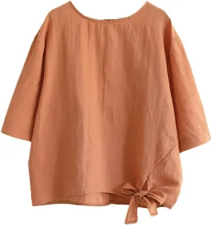 Minibee Women's Cotton Linen Blouse Cute Tunics Tops Shirt