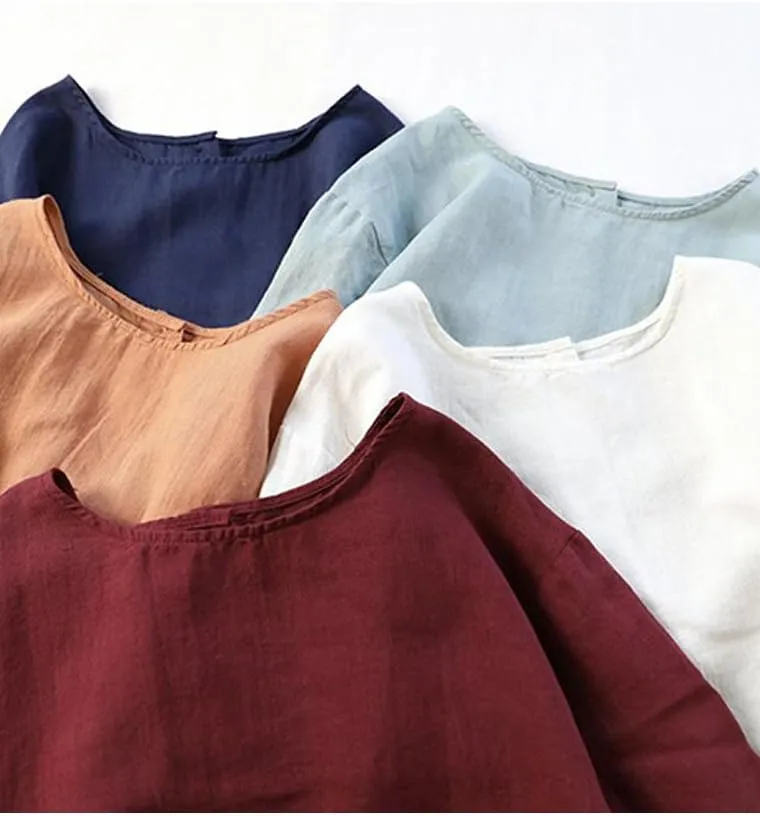Minibee Women's Cotton Linen Blouse Cute Tunics Tops Shirt