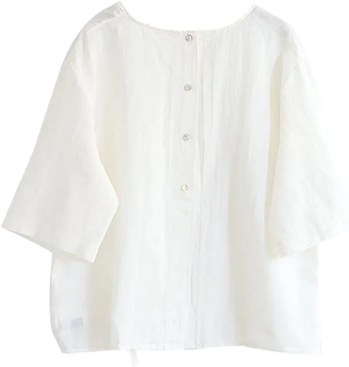 Minibee Women's Cotton Linen Blouse Cute Tunics Tops Shirt