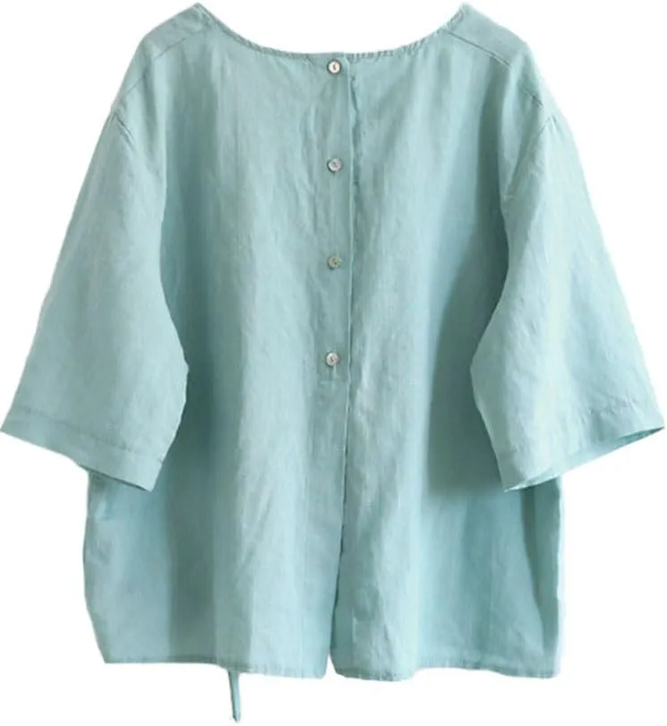 Minibee Women's Cotton Linen Blouse Cute Tunics Tops Shirt