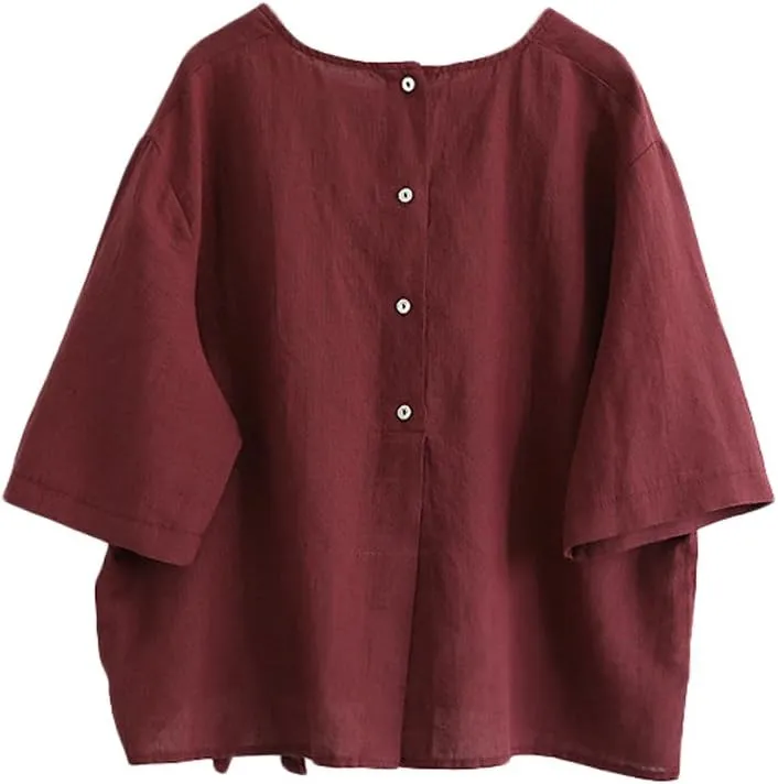 Minibee Women's Cotton Linen Blouse Cute Tunics Tops Shirt