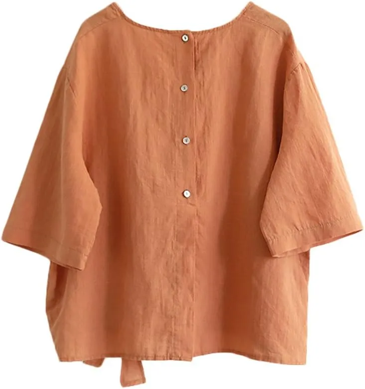Minibee Women's Cotton Linen Blouse Cute Tunics Tops Shirt