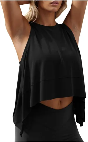 Modal Soft Sleeveless Crop Top for Women Athletic Tee Gym Workout Cropped Yoga Tank Quick Dry Flowy Vest