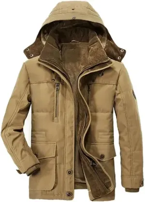 Multi-Pocket Cargo Jackets Male Long Winter Coats Down Jackets Hooded Warm Parkas