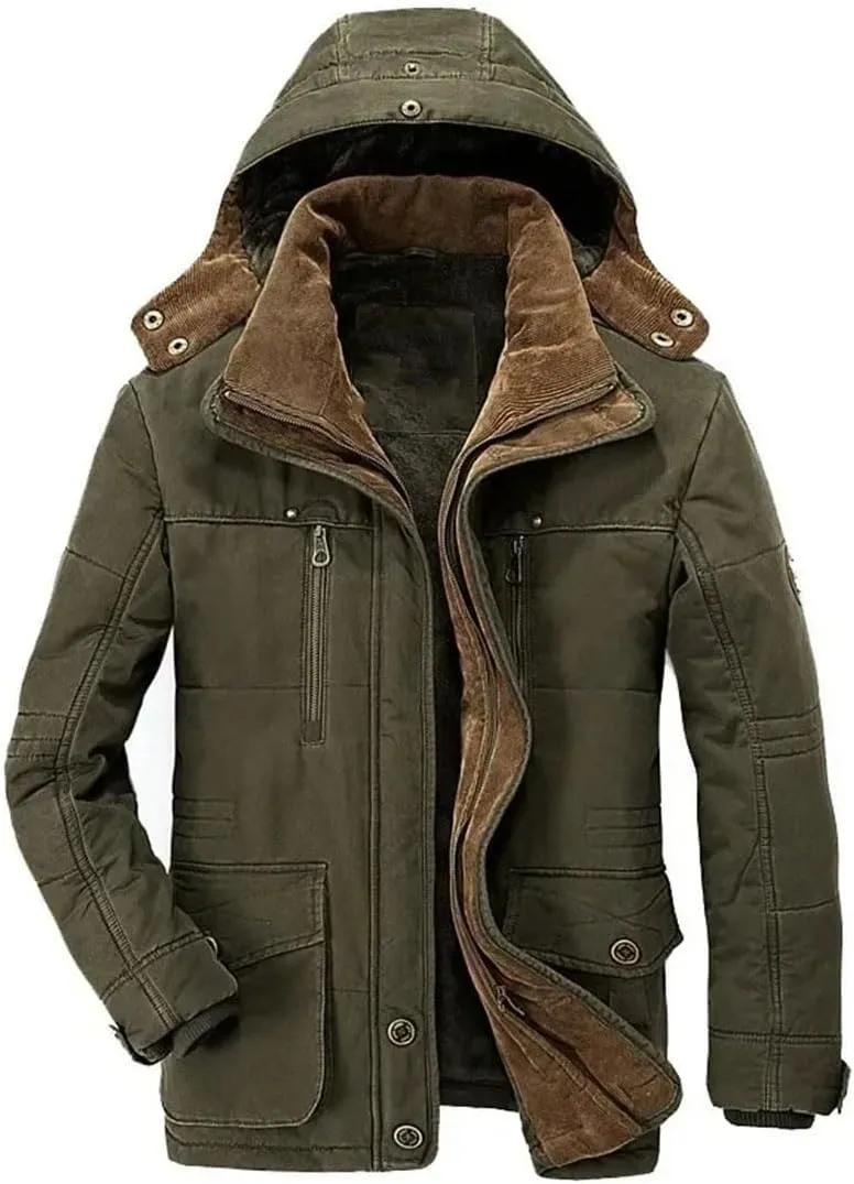 Multi-Pocket Cargo Jackets Male Long Winter Coats Down Jackets Hooded Warm Parkas