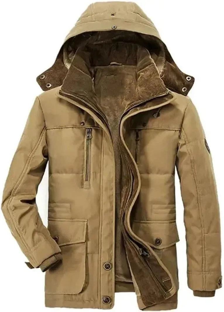 Multi-Pocket Cargo Jackets Male Long Winter Coats Down Jackets Hooded Warm Parkas