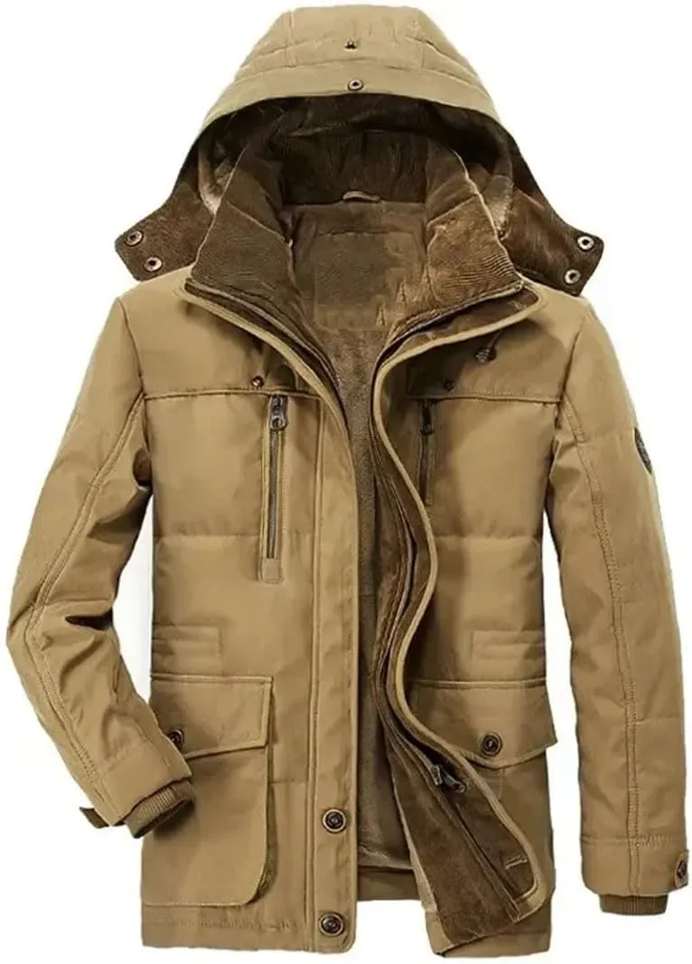Multi-Pocket Cargo Jackets Male Long Winter Coats Down Jackets Hooded Warm Parkas