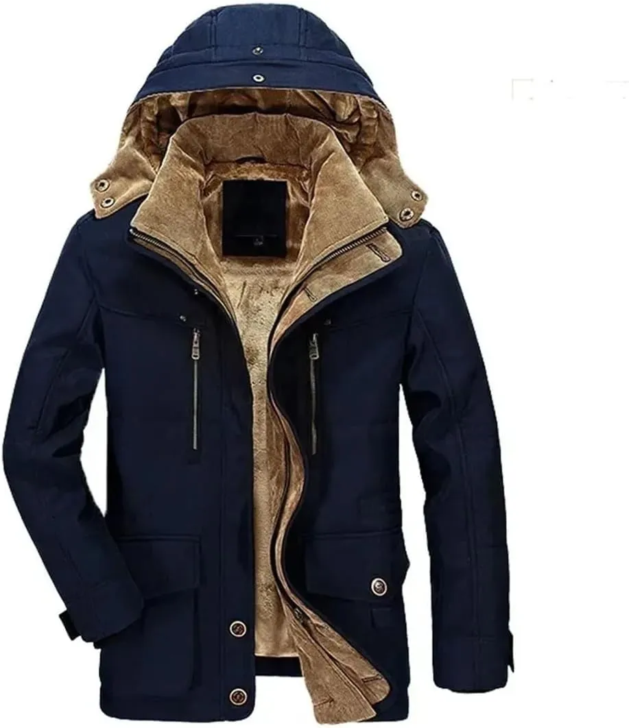Multi-Pocket Cargo Jackets Male Long Winter Coats Down Jackets Hooded Warm Parkas