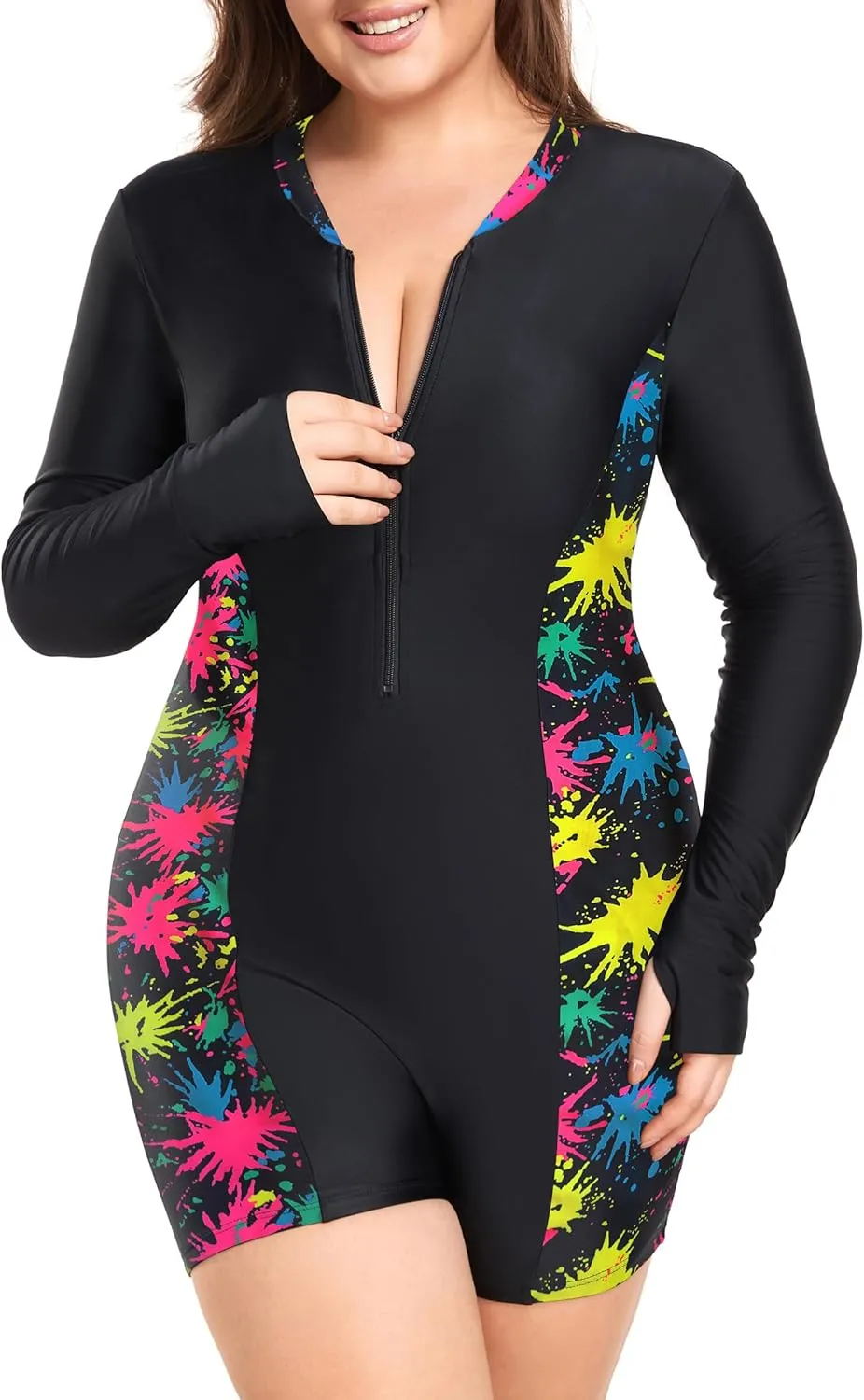 Ocean Blues Women's Long Sleeve One Piece Bathing Suit Athletic Boyleg One Piece Swimsuit UPF 50  Sun Protection Rash Guard