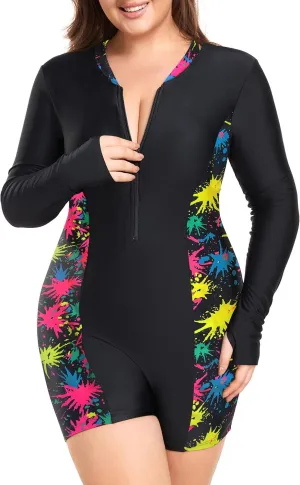 Ocean Blues Women's Long Sleeve One Piece Bathing Suit Athletic Boyleg One Piece Swimsuit UPF 50  Sun Protection Rash Guard
