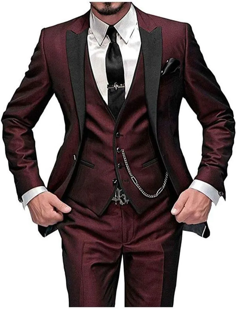 One Button 3 Pieces Green Wedding Suits Notch Lapel Men Suits Groom Tuxedos