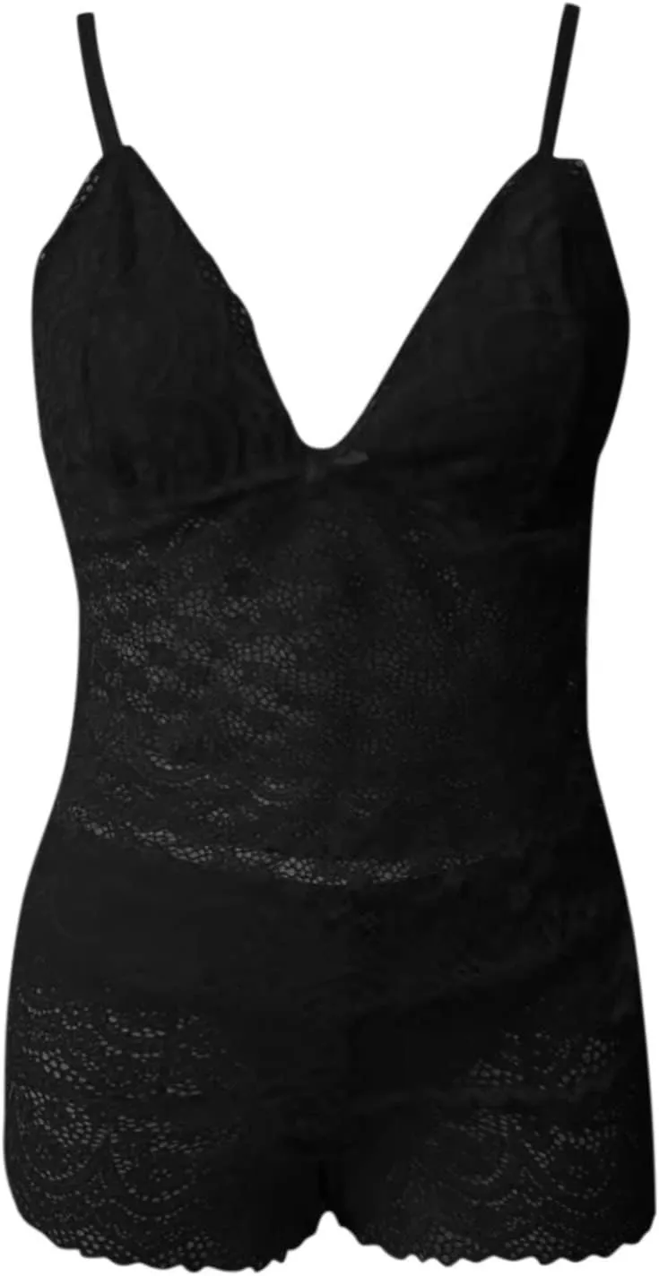 Oplxuo Women's Plus Size Lingerie Sets Sexy Lace Tight Tank Top and Shorts Set Two Piece Underwear Floral Bodysuit Sleepwear