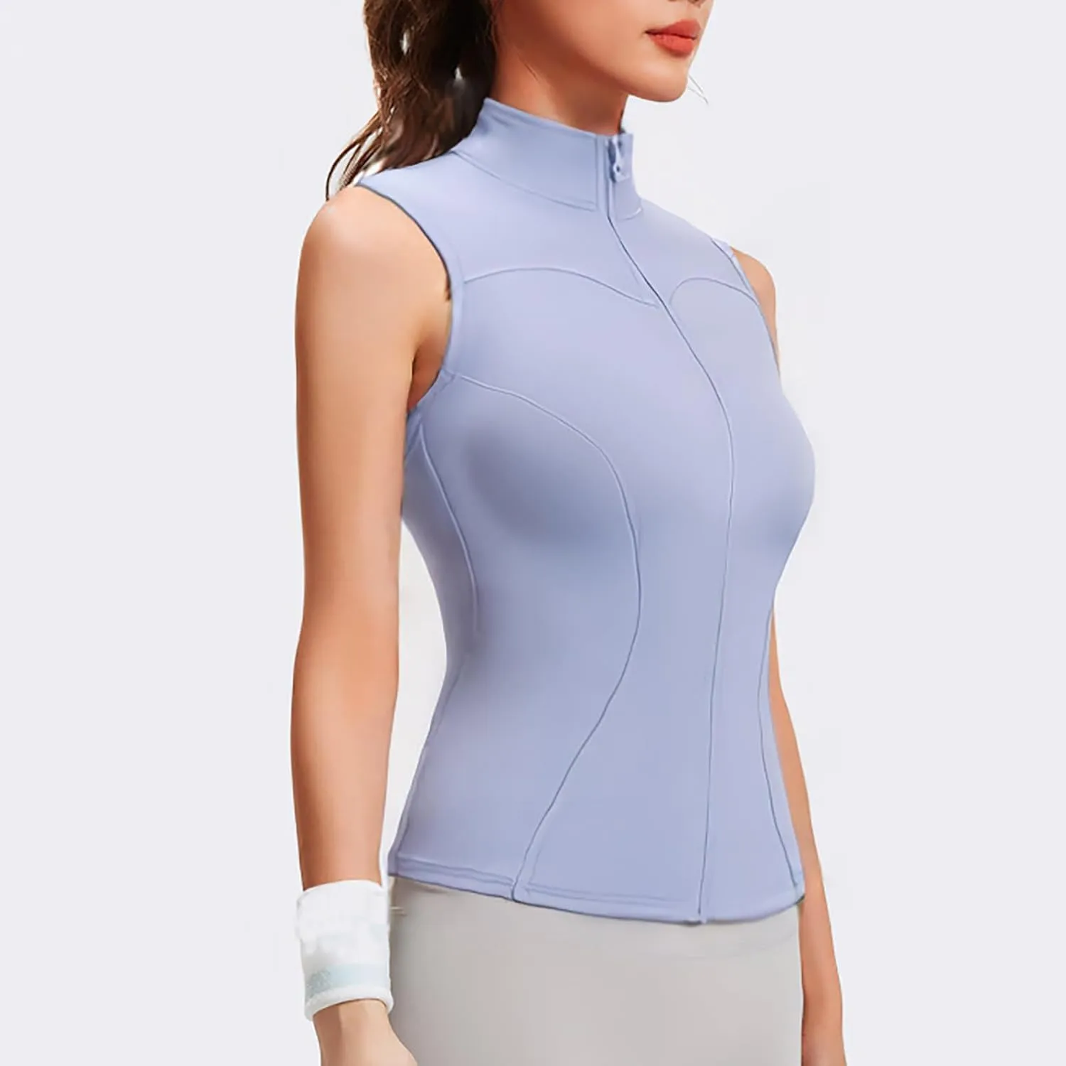 Oplxuo Women's Sleeveless Crop Shirt - Zip Up Workout Running Vest Tank Tops Slim Fit Athletic Gym Yoga Camis Jackets