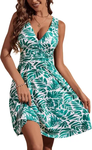 OURIN Women's Spring Deep V Neck Sleeveless Floral Sundresses with Pockets Flowy Summer Dresses for Women 2025
