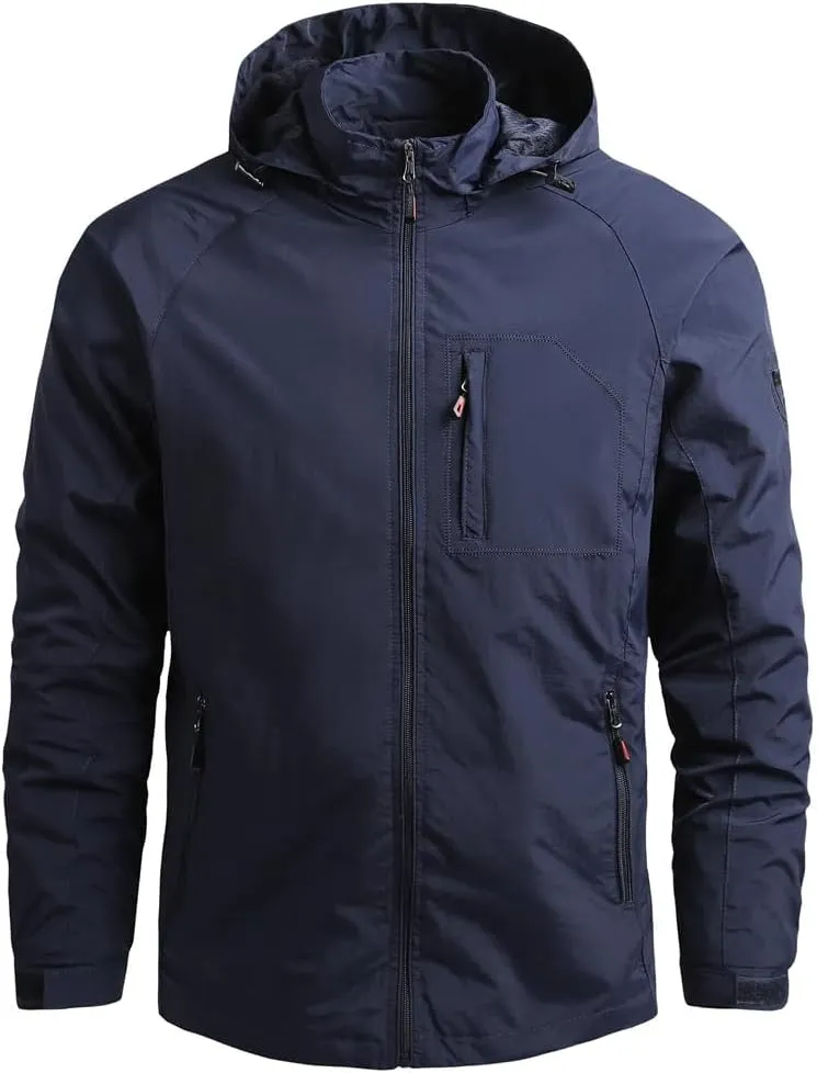 Pegsmio Men Outdoor Hiking Jackets Hooded Windbreaker Coat Autumn Retro Jackets