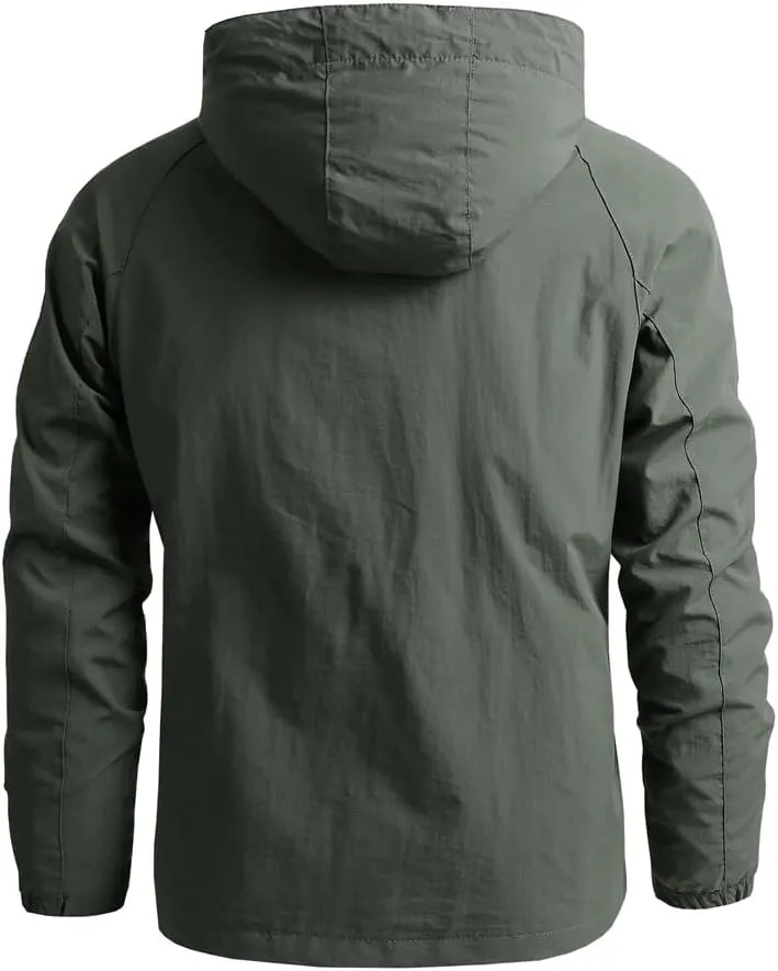 Pegsmio Men Outdoor Hiking Jackets Hooded Windbreaker Coat Autumn Retro Jackets