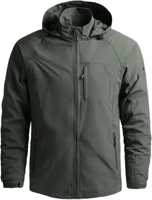 Pegsmio Men Outdoor Hiking Jackets Hooded Windbreaker Coat Autumn Retro Jackets