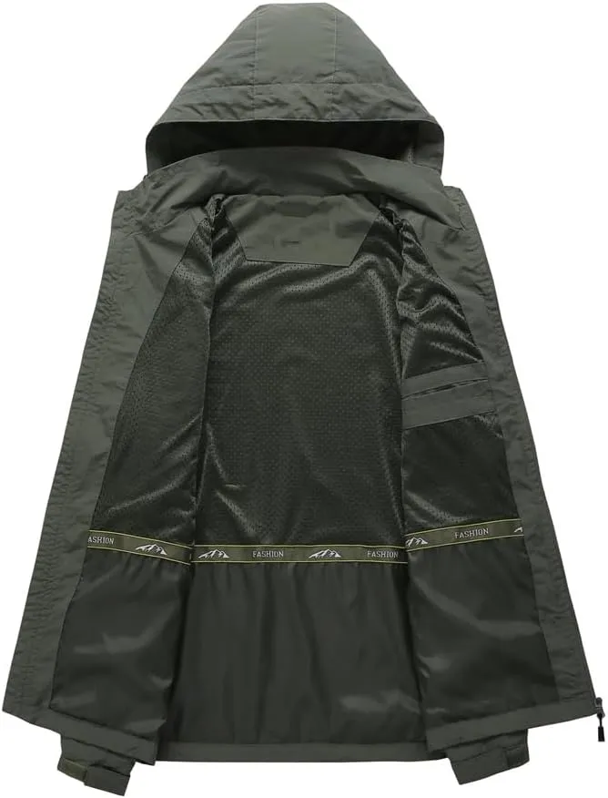 Pegsmio Men Outdoor Hiking Jackets Hooded Windbreaker Coat Autumn Retro Jackets