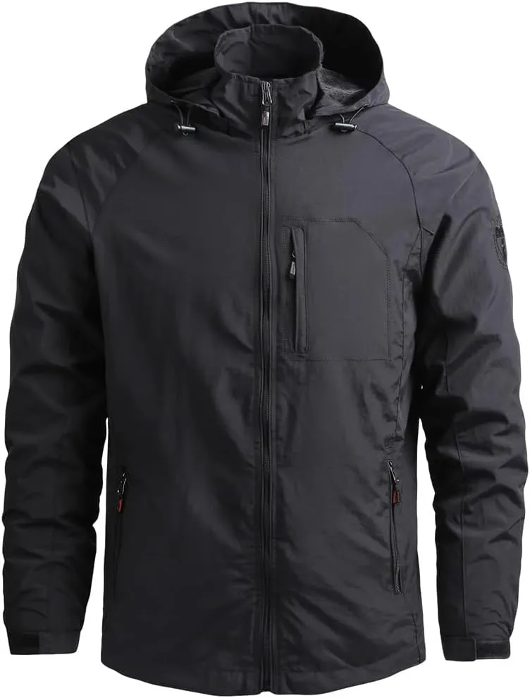 Pegsmio Men Outdoor Hiking Jackets Hooded Windbreaker Coat Autumn Retro Jackets