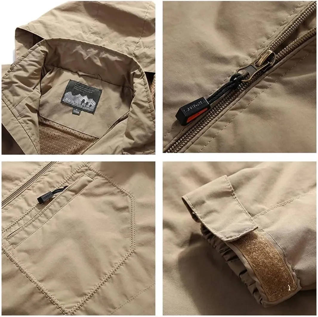 Pegsmio Men Outdoor Hiking Jackets Hooded Windbreaker Coat Autumn Retro Jackets