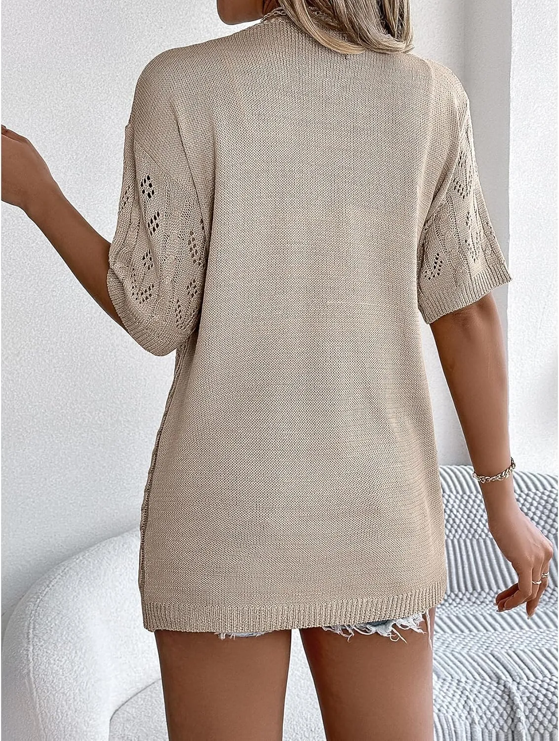 Perbai Womens Lightweight Summer Crochet Cardigan Open Front Short Sleeve Boho Long Knit Kimono Jacket