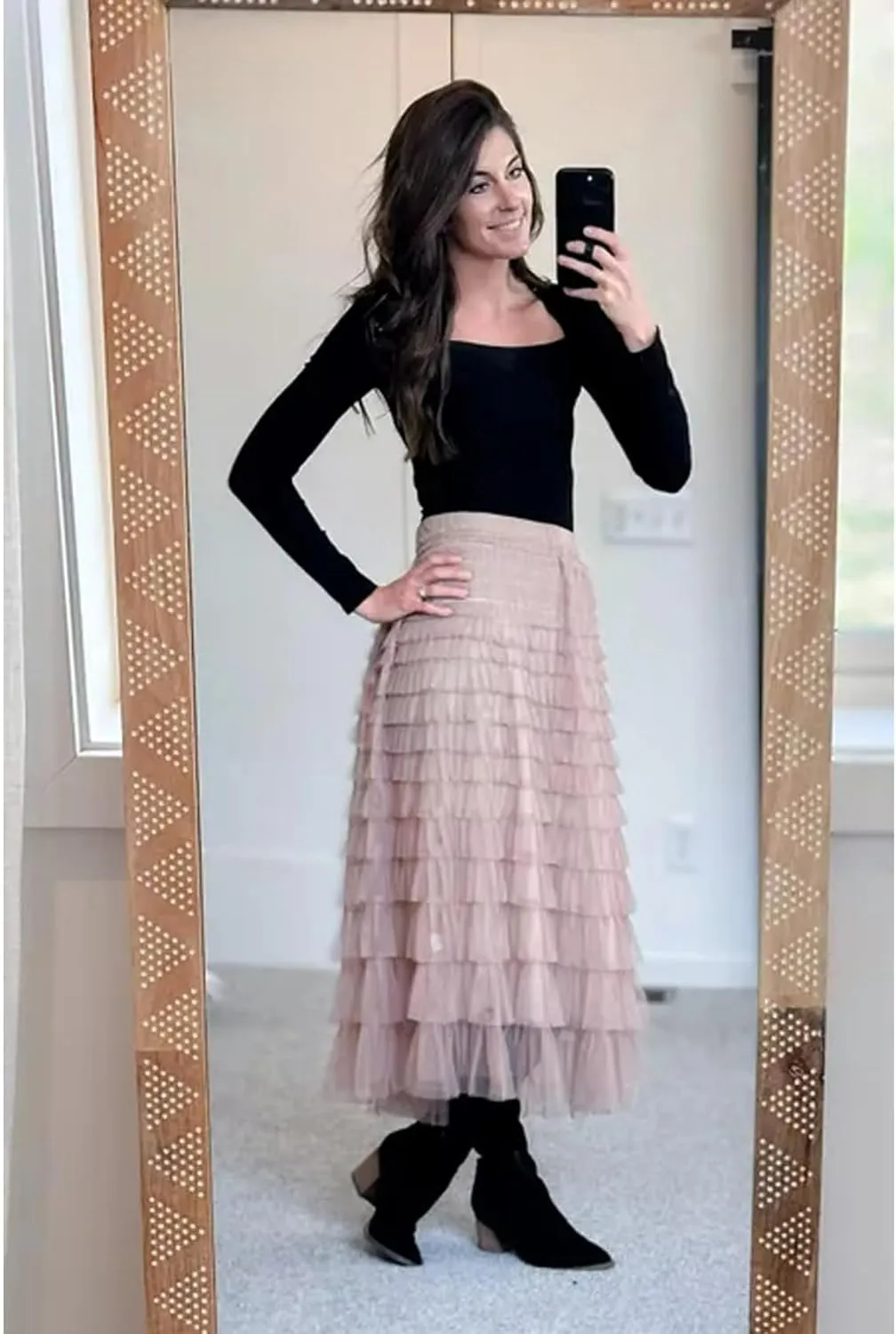 Perbai Womens Long Maxi Tiered Tulle Skirt High Waisted A Line Layered Mesh Tutu Skirts Petticoat