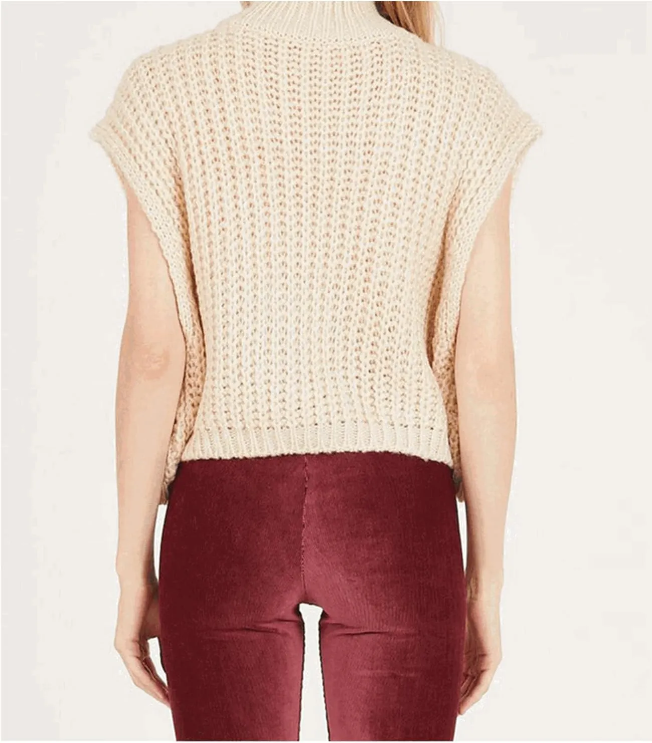 Perbai Womens Oversized Cropped Sweater Vest Pullover Cap Sleeve Turtleneck Cable Knit Tank Top