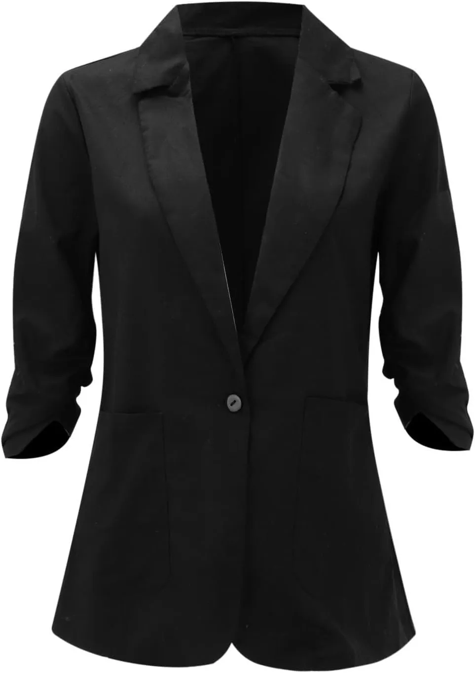 Plus Size Cotton Linen Blazers for Women Lightweight 3/4 Ruched Sleeve Casual Jackets Open Front Lapel Work Outwear