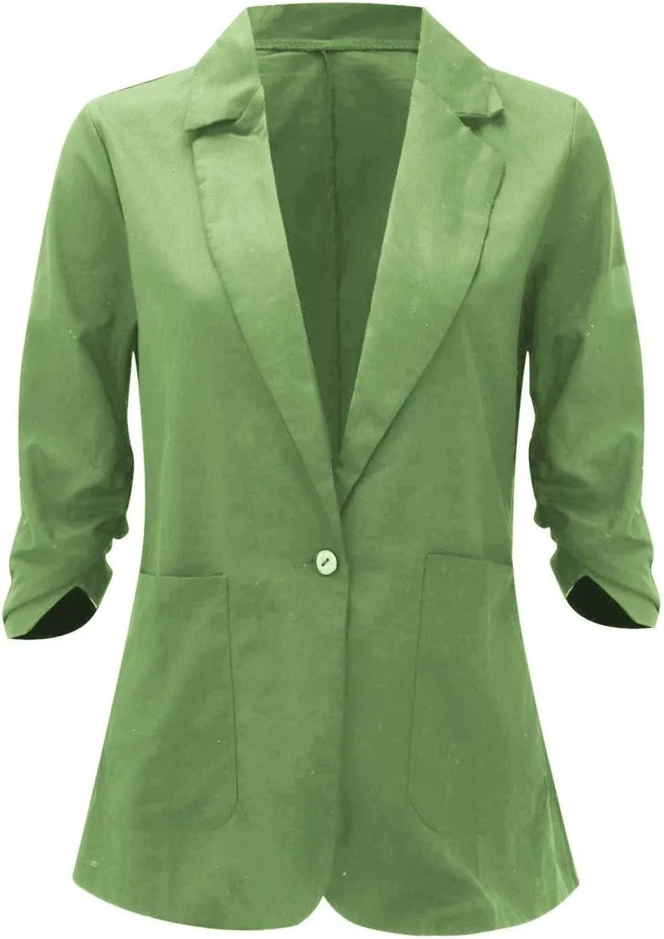 Plus Size Cotton Linen Blazers for Women Lightweight 3/4 Ruched Sleeve Casual Jackets Open Front Lapel Work Outwear