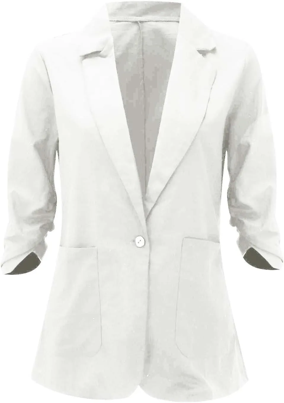 Plus Size Cotton Linen Blazers for Women Lightweight 3/4 Ruched Sleeve Casual Jackets Open Front Lapel Work Outwear