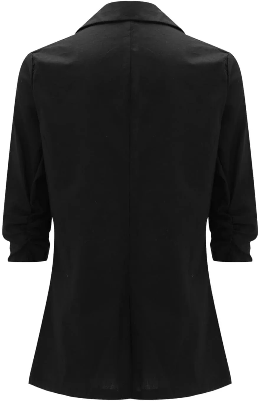 Plus Size Cotton Linen Blazers for Women Lightweight 3/4 Ruched Sleeve Casual Jackets Open Front Lapel Work Outwear