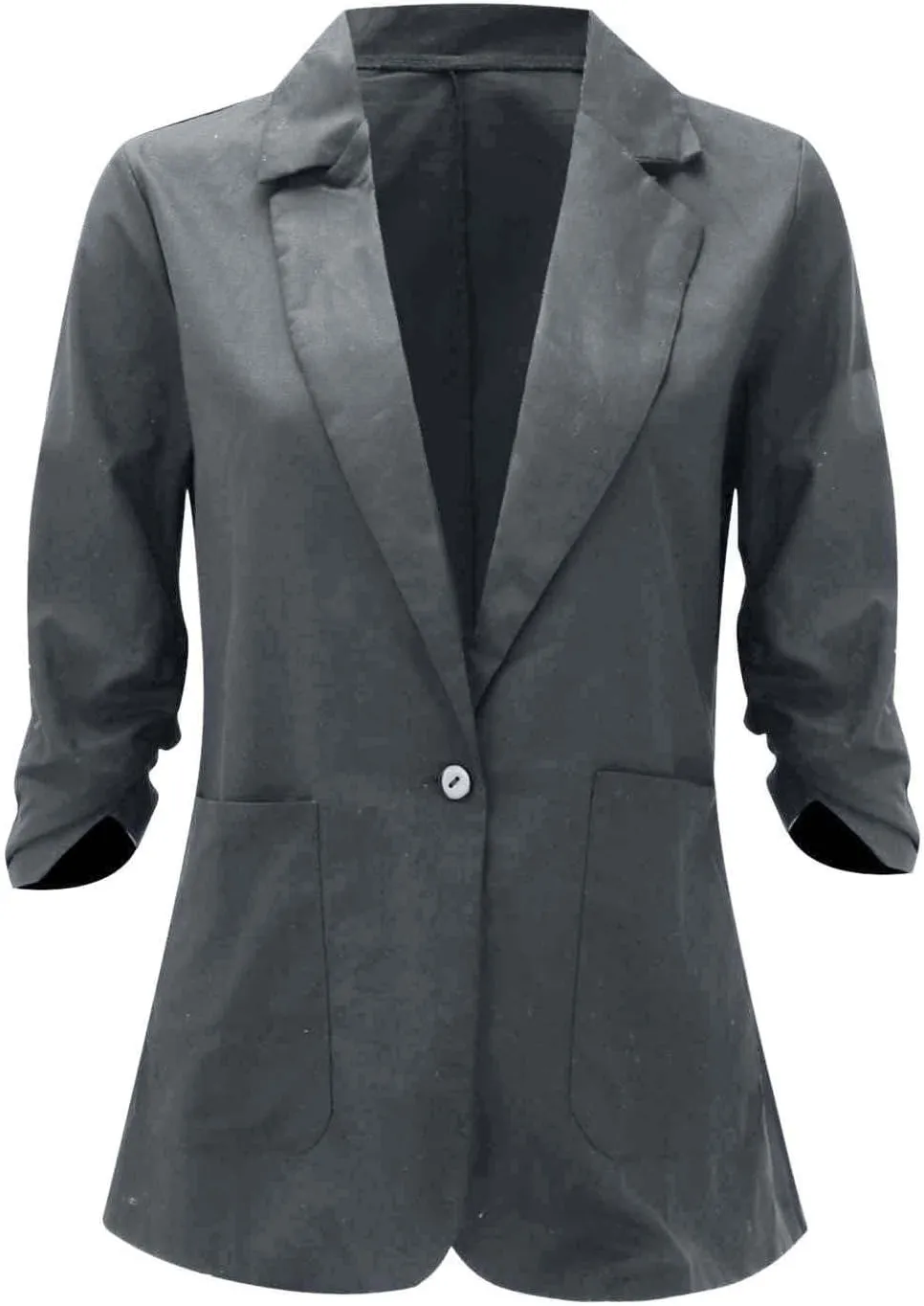 Plus Size Cotton Linen Blazers for Women Lightweight 3/4 Ruched Sleeve Casual Jackets Open Front Lapel Work Outwear
