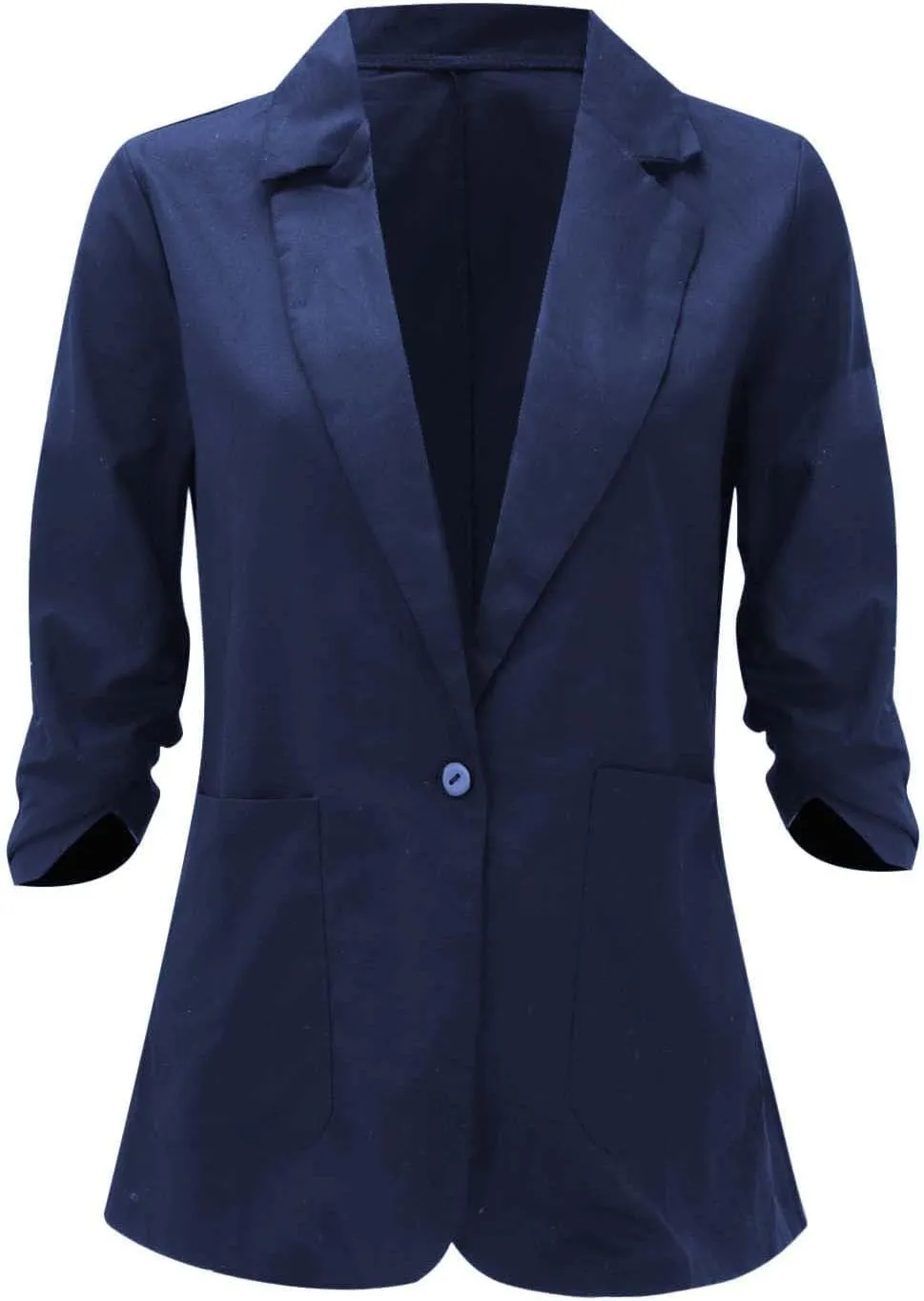 Plus Size Cotton Linen Blazers for Women Lightweight 3/4 Ruched Sleeve Casual Jackets Open Front Lapel Work Outwear
