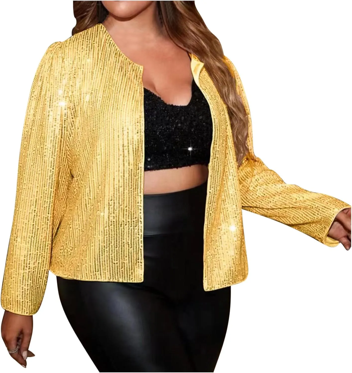 Plus Size Sequin Jacket Women Fashion Sparkle Cardigan Coat Long Sleeve Glitter Jackets Sparkly Blazer for Party