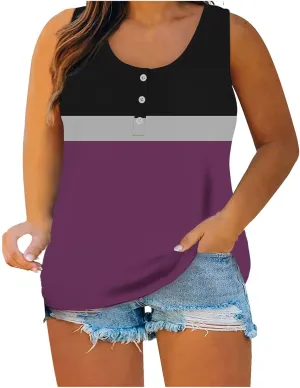 Plus Size Tops for Women Button Up Henley Shirts Sleeveless Summer T-Shirts V Neck Casual Trendy Tunics Blouses XL-5XL
