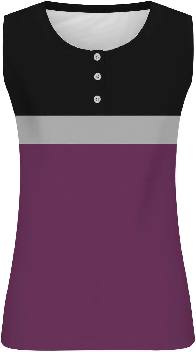 Plus Size Tops for Women Button Up Henley Shirts Sleeveless Summer T-Shirts V Neck Casual Trendy Tunics Blouses XL-5XL