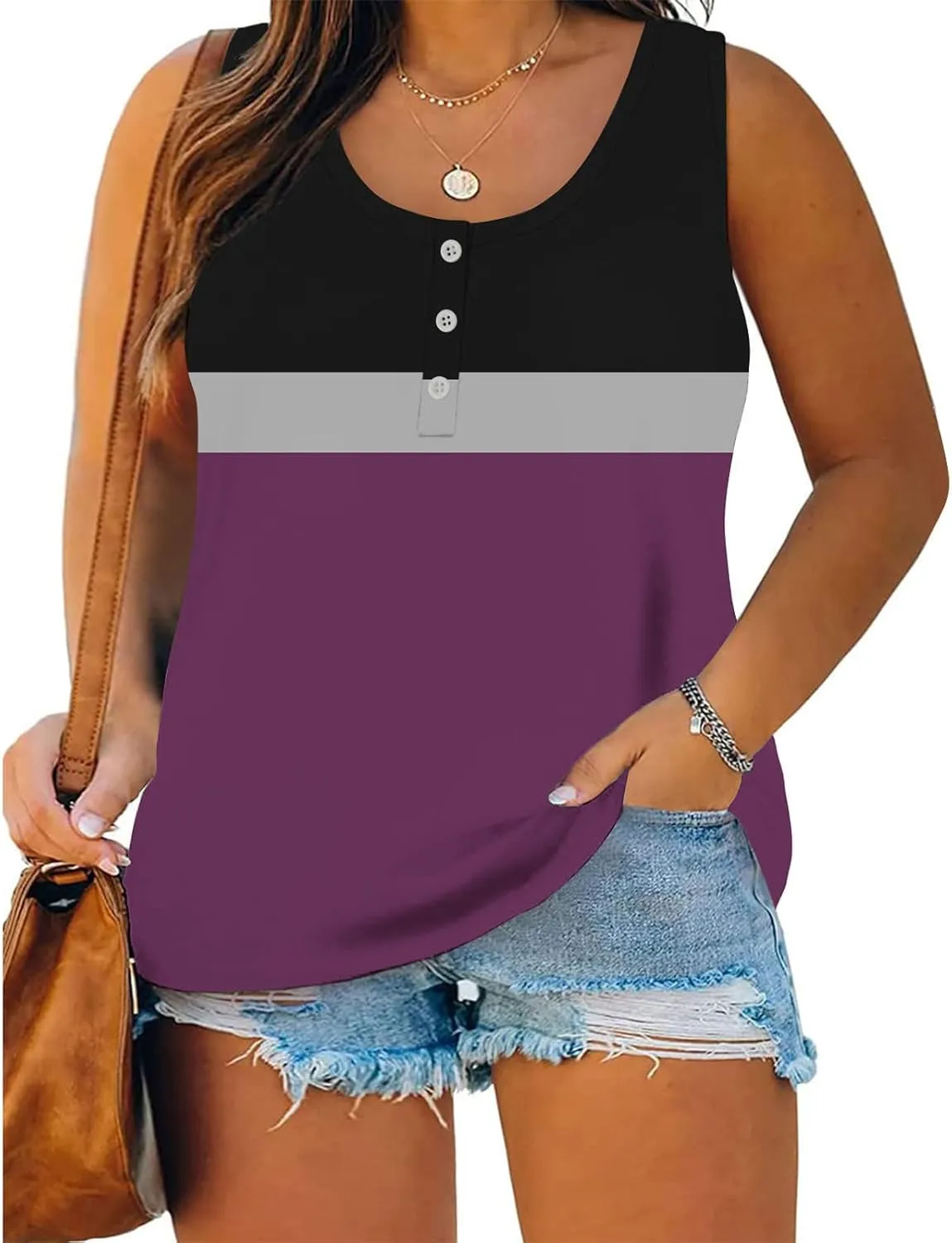 Plus Size Tops for Women Button Up Henley Shirts Sleeveless Summer T-Shirts V Neck Casual Trendy Tunics Blouses XL-5XL