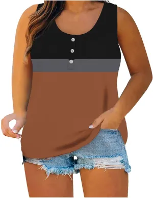Plus Size Tops for Women Button Up Henley Shirts Sleeveless Summer T-Shirts V Neck Casual Trendy Tunics Blouses XL-5XL